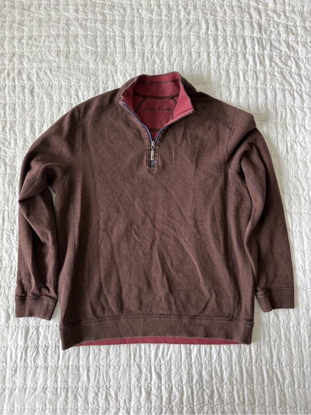 Tommy Bahama Brown Quarter-Zip Pullover with Red Trim
